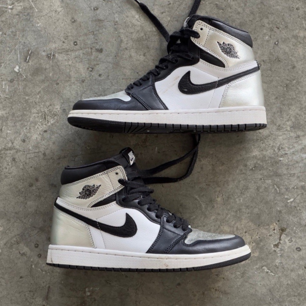 aj1 air jordan 1 retro high mid silver toe black white leather W 7.5 6 Mens - Picture 2 of 6